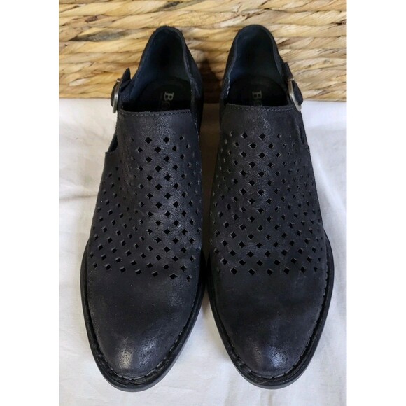 BORN Shoes Womens 8 Nanna Ankle Booties Black Leather Distressed Perforated - Picture 2 of 9